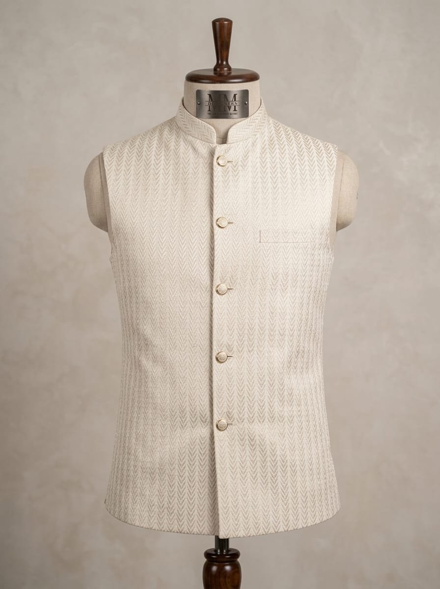Trendy off White Embroidered Waistcoat